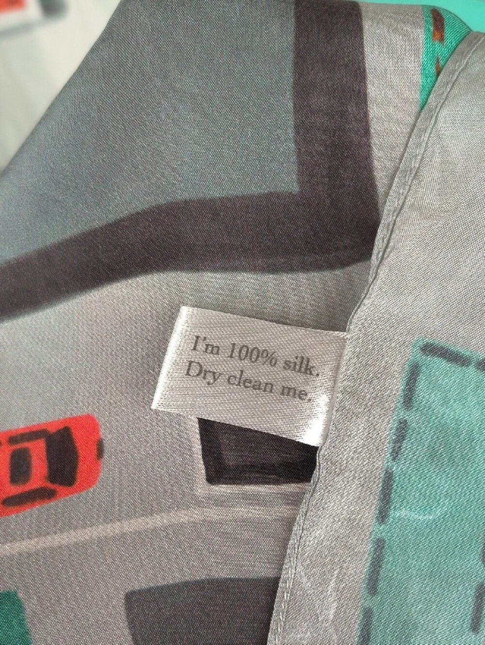 Emily Ross Los Angeles Graphic Square Scarf in Teal & Gray Silk